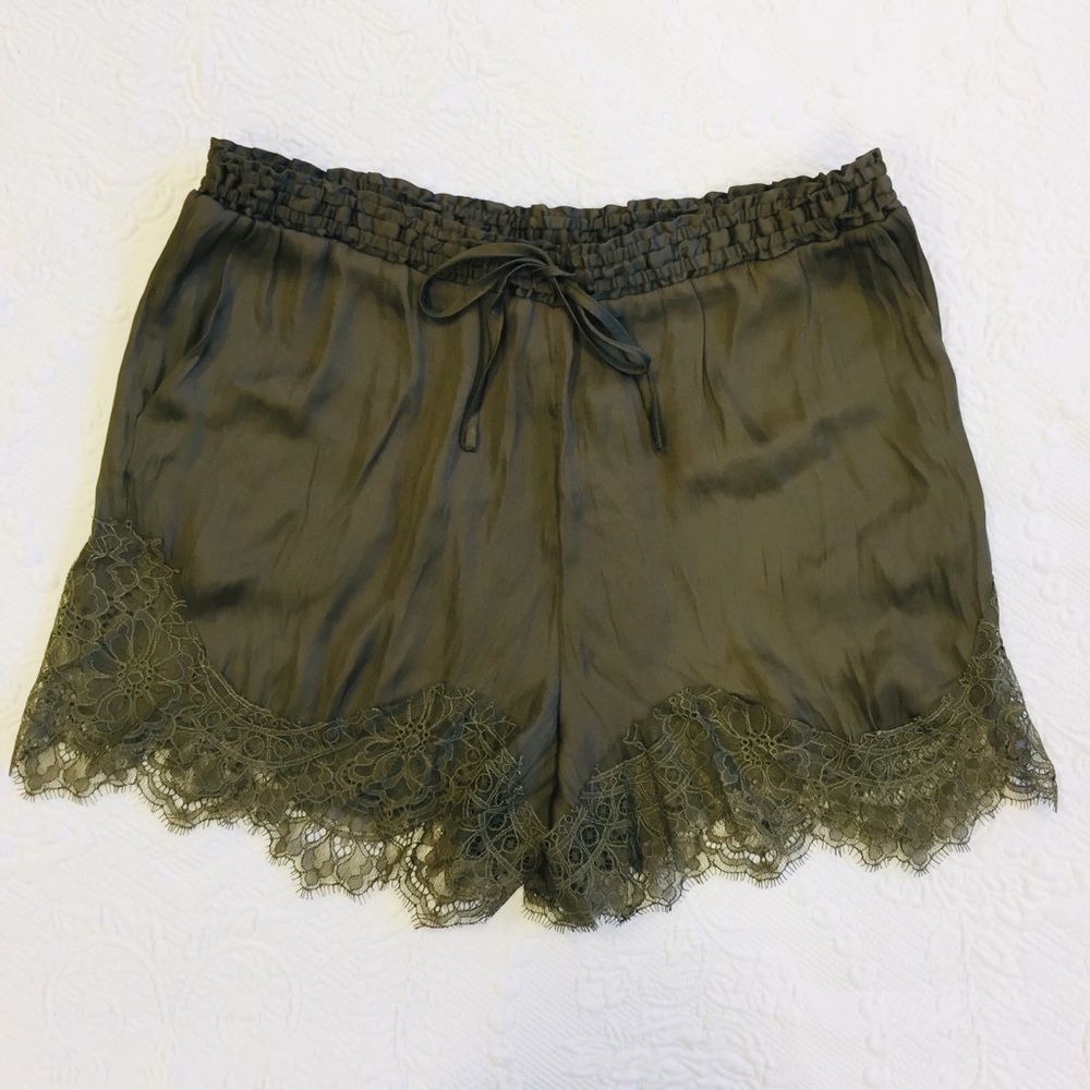 H&M Olive satin short with lace trim